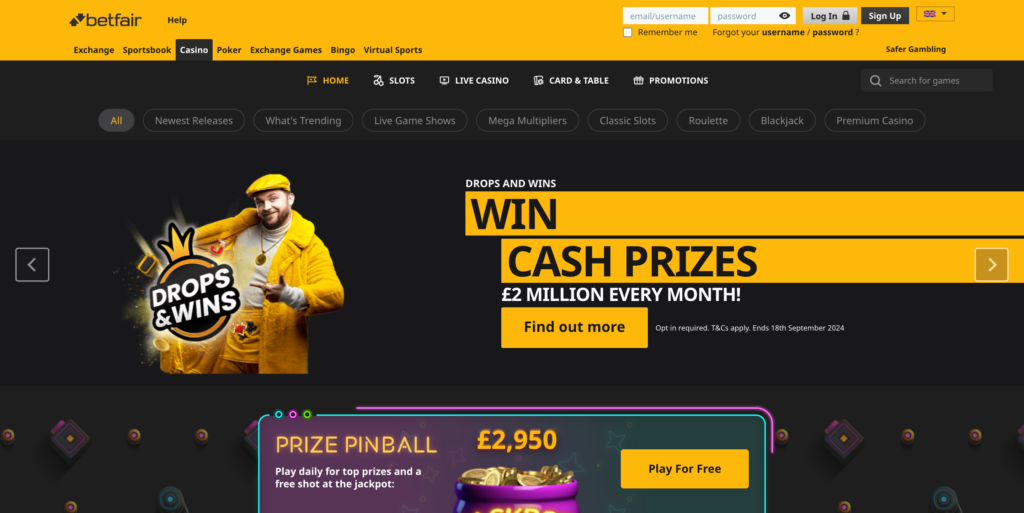 Betfair Casino Home Page