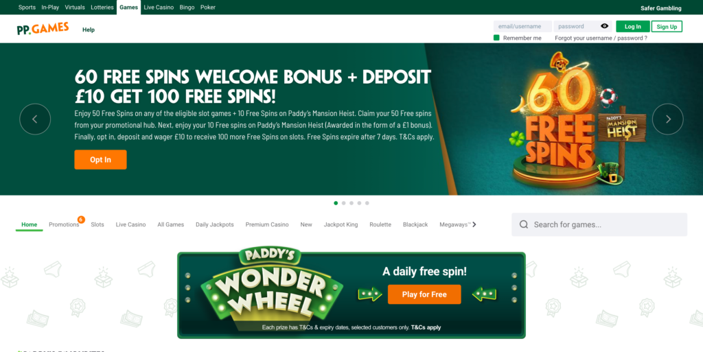 Paddy Power Games Home Page