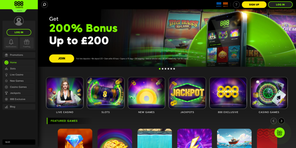 888 Casino Home Page