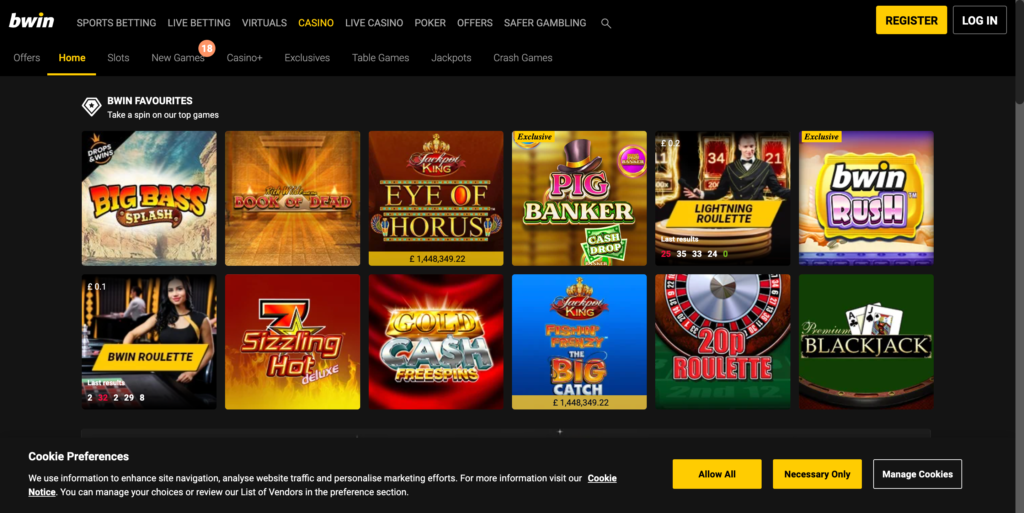 bwin Casino Home Page